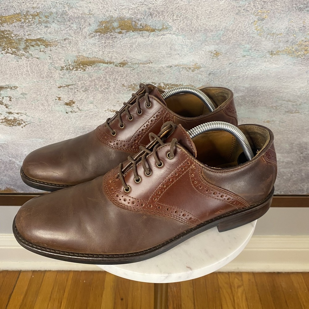 Johnston & Murphy Shoes Mens Size 8.5 B Brown Leather Saddle Brogue Dress Derby